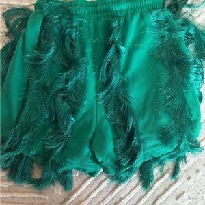 Minaa Monroe Green Feather Trim Shorts - xs